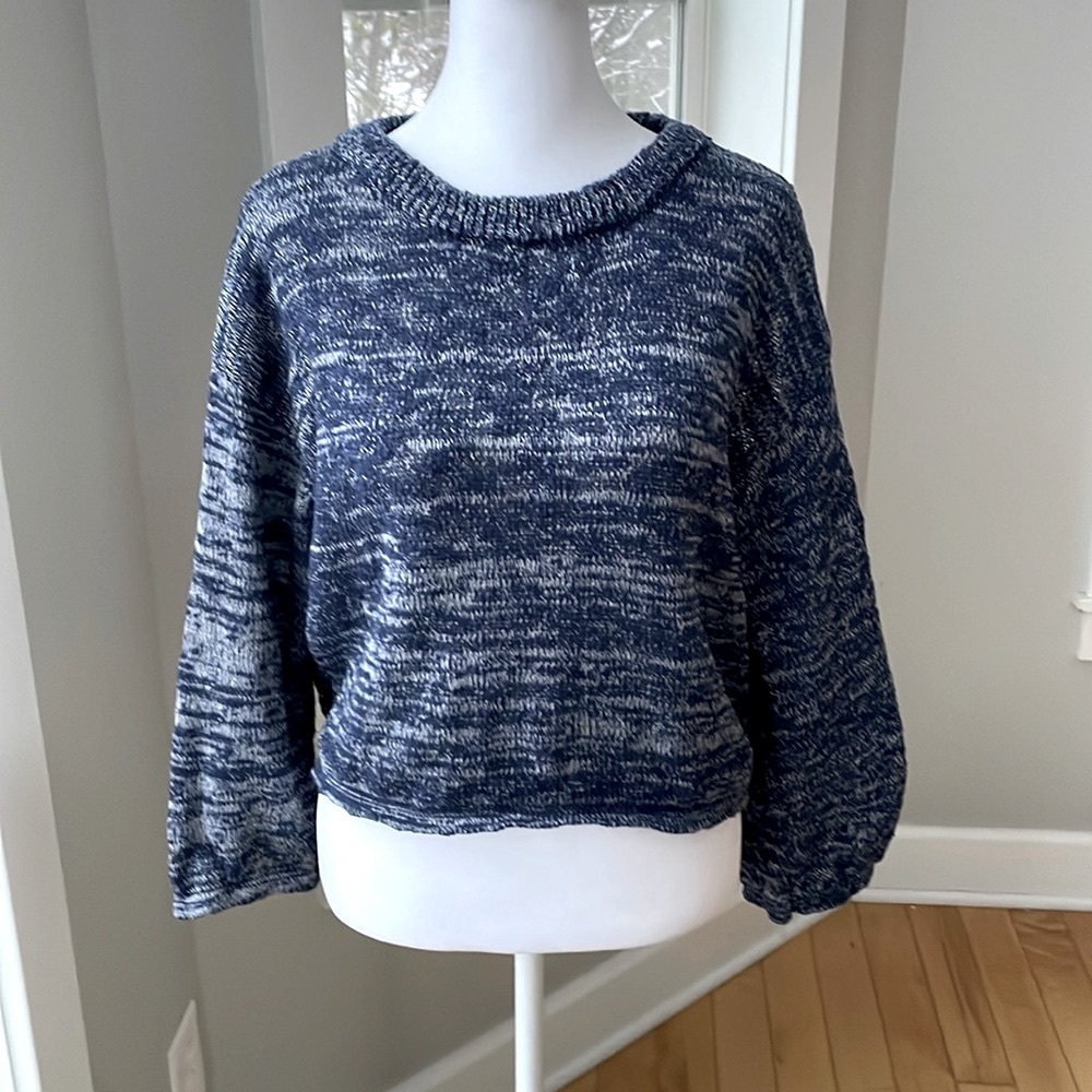 Poof Navy Spacedye Cropped Crewneck Sweater Size Small